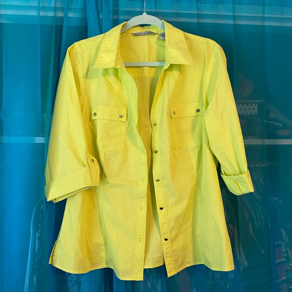 Neon green button down top